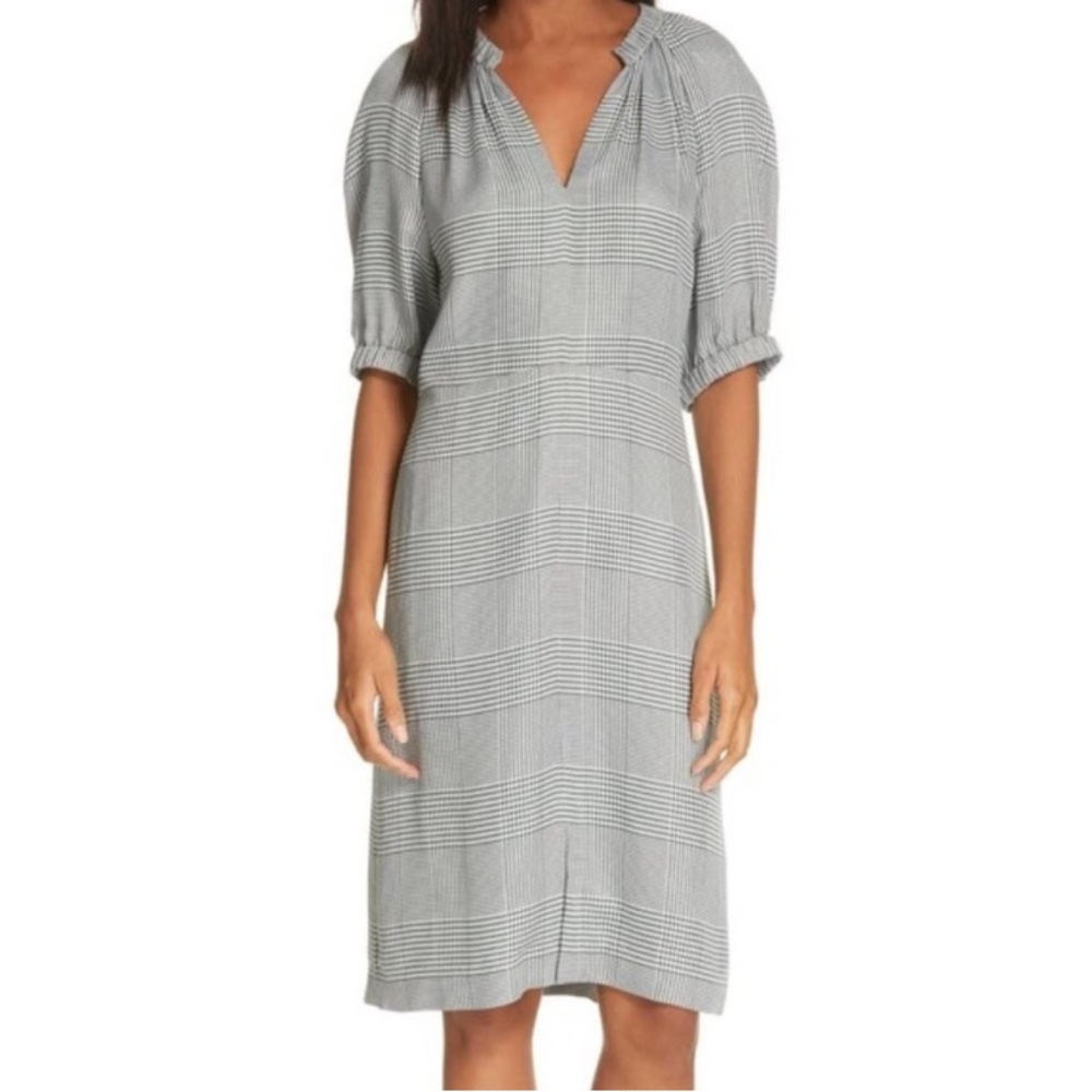 Lewit Houndstooth Deep Green and White Vneck Dress 18 NWOT